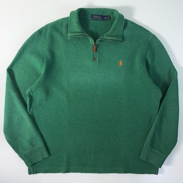 Polo   폴로 랄프로렌 자수 코튼 그린 반집업 니트