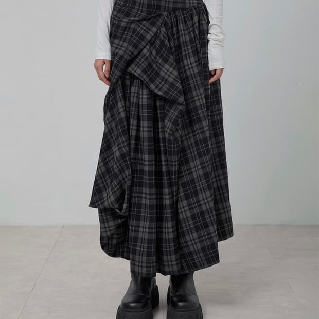 Draped Layered Long Skirt_Checked 