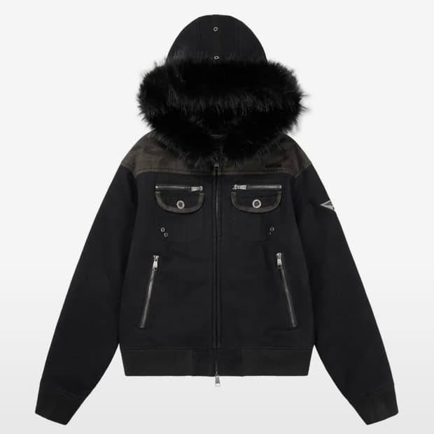아캄 Fur Camo Contrast Jacket (Black)