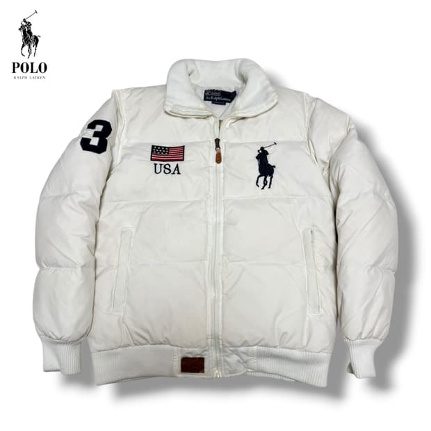 폴로 랄프로렌 빅포니 성조기 패딩 화이트