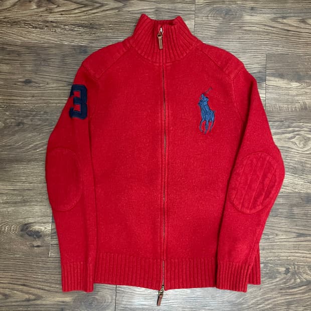 폴로 랄프로렌 여성 빅포니 램스울 집업 자켓 레드