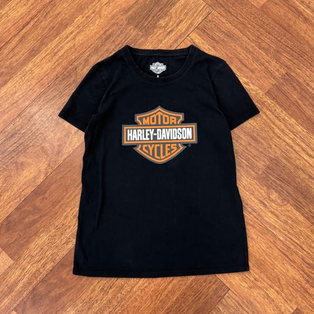 여성용M(44) 할리데이비슨 빅로고 블랙 라운드 티셔츠 