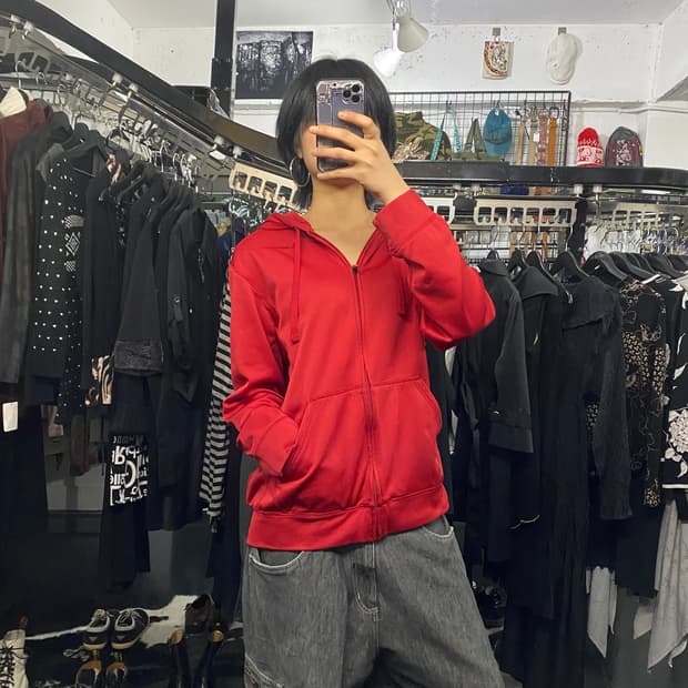 Nike therma-fit 로고 자수 레드 후드집업