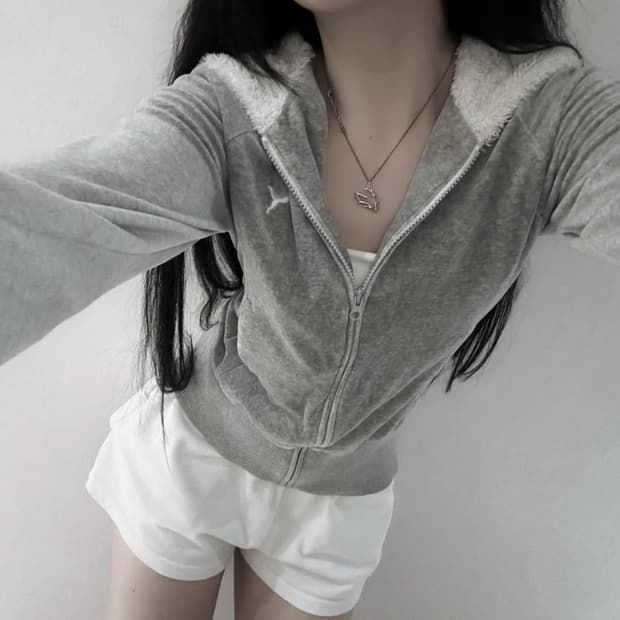 퓨마 대대장 후드집업 후집 그레이 퍼 벨벳 딱붙 푸마