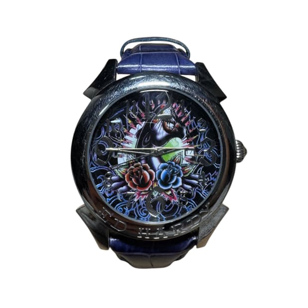 Ed Hardy 에드하디 레볼루션 블랙 팬더 블루 가죽스트랩 시계