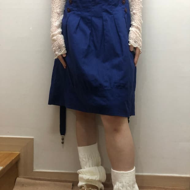 빈티지 블루 벨티드 플리츠 스커트