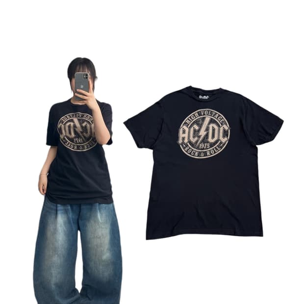 ACDC 빈티지 밴드티 락티 반팔 티셔츠 블랙