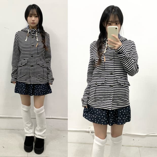 네이비 스트라이프 후드집업