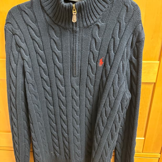 폴로 랄프 로렌 케이블 니트 코튼 쿼터 지퍼 스웨터 헌터 네이비