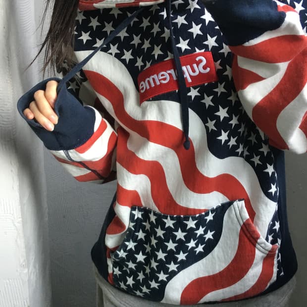 Supreme 슈프림 14FW 박스 로고 성조기 풀 오버 후드티