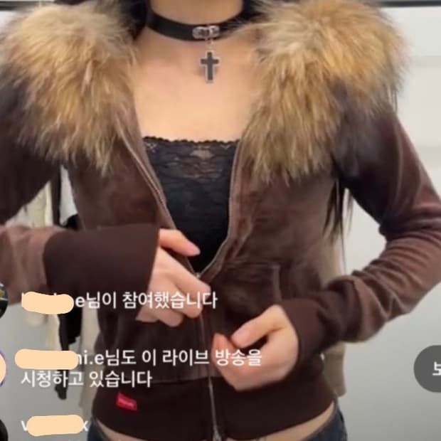 브라운 벨벳 퍼 후드집업 y2k갸루