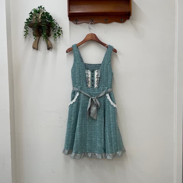 엑시즈팜 레이스업 민트 끈 원피스