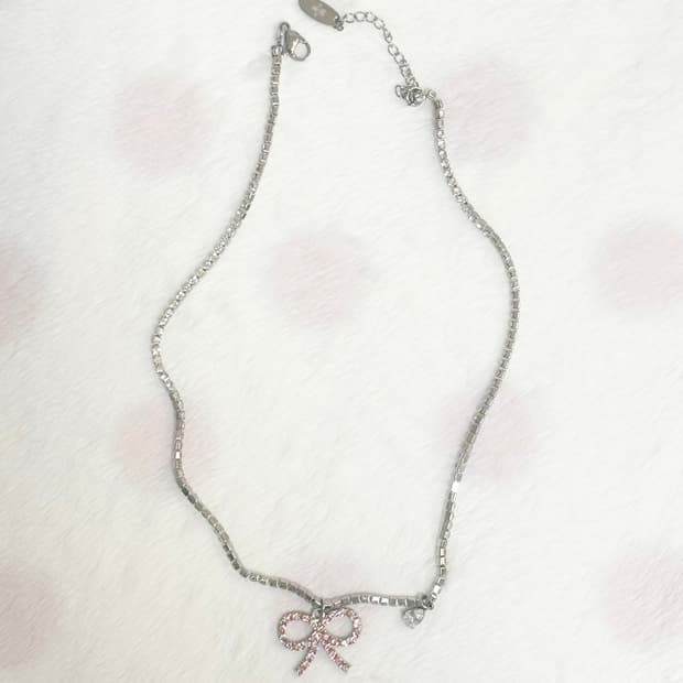 에스투에스 s2s Ribbon Tear Necklace 리본큐빅목걸이
