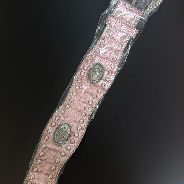 쇠맛 핑크 큐빅 포인트 빈티지 벨트