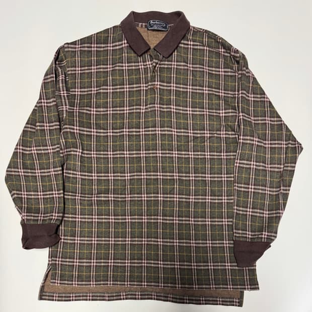 버버리 USA 90s 빈티지 코튼 카라 체크 니트 XL