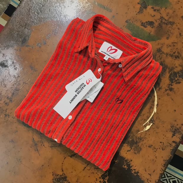 Japan 빈티지 딥 오렌지 코듀로이 스트라이프 셔츠 여성 55 66