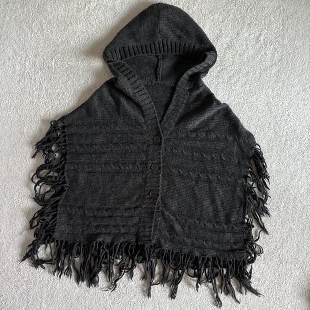 일본빈티지 차콜 후드 케이프