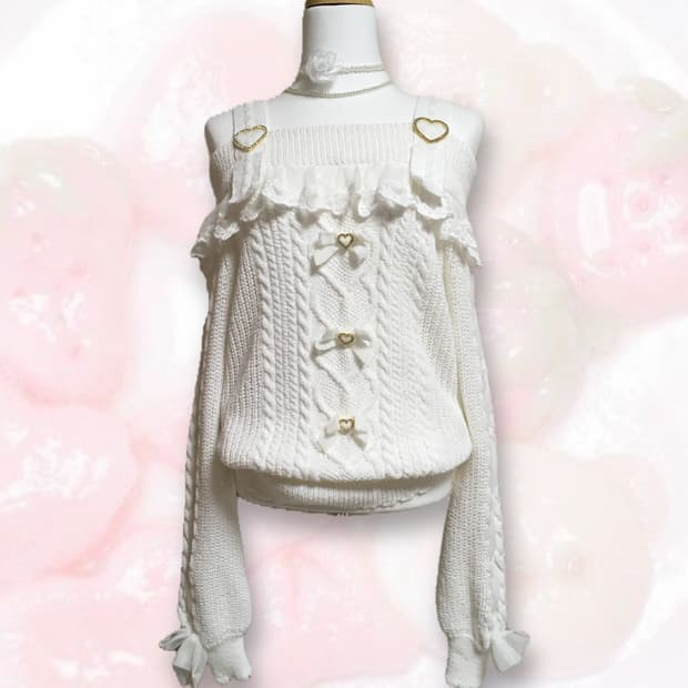 빈티지 하트링 리본 오프숄더