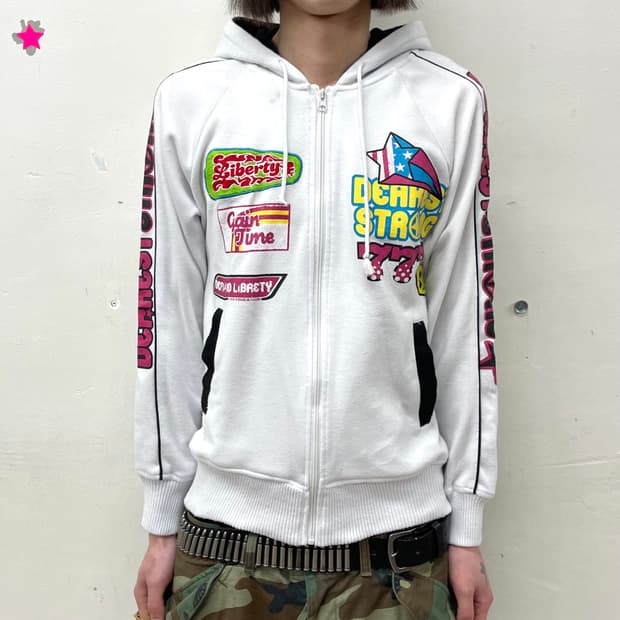 Retro Strawberry Multi-White Hooded Zip