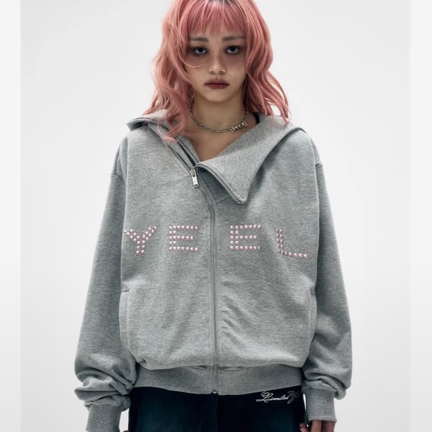 YEEL STUDDED Y ZIP-UP HOODIE GREY