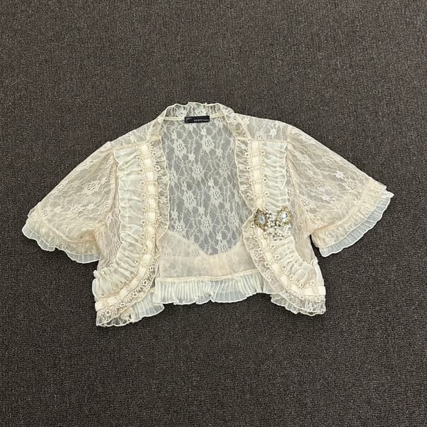 M)Axes Femme 빈티지 여성 레이스 크롭 볼레로 가디건