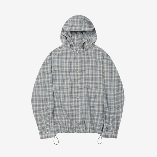 Check Snap Hooded Jacket [BLUE] S