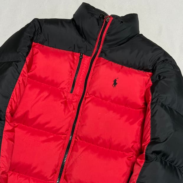 S 폴로랄프로렌 레드 블랙 배색 덕다운 패딩