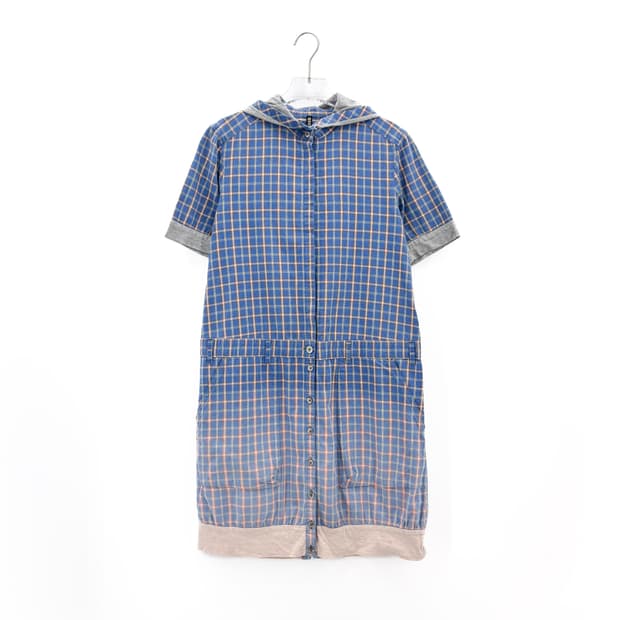 FRAPBOIS 체크 반팔 후드 원피스 자켓