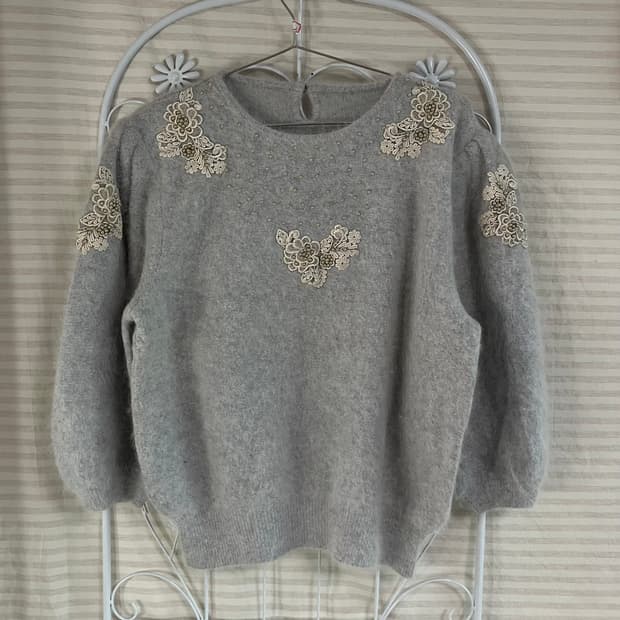 빈티지 스카이 블루 플라워 진주 니트 821 y2k 스트릿 모리 갸루 