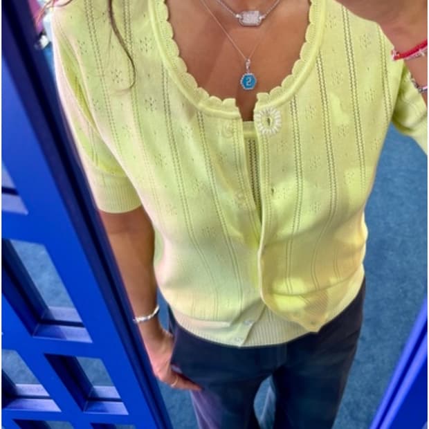 joliecommevous 스카시 니트 반팔가디건+나시탑 세트