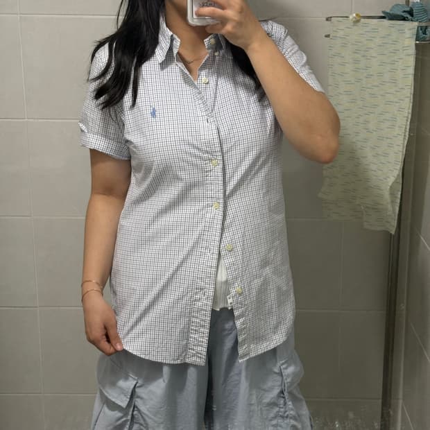 폴로 시나모롤깔 하늘 포니🩵 체크 반팔셔츠