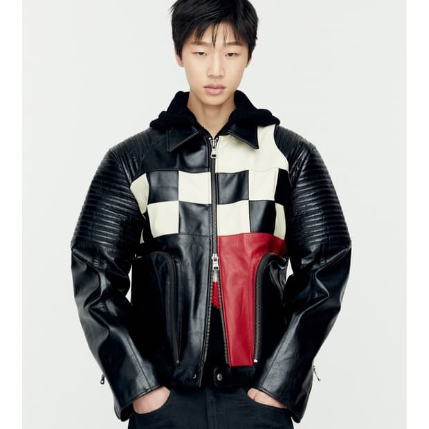 앤더슨벨  체커보드 패치워크 레더 바이커  자켓 