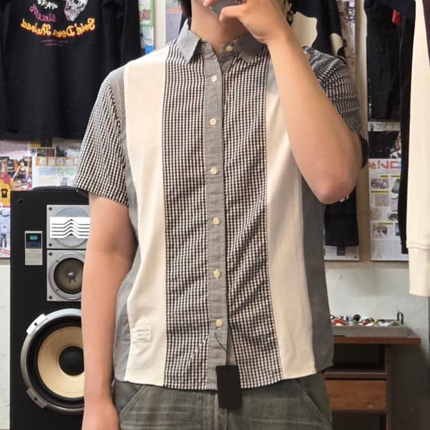 JPN 엑스라지 체크 배색 반팔 셔츠