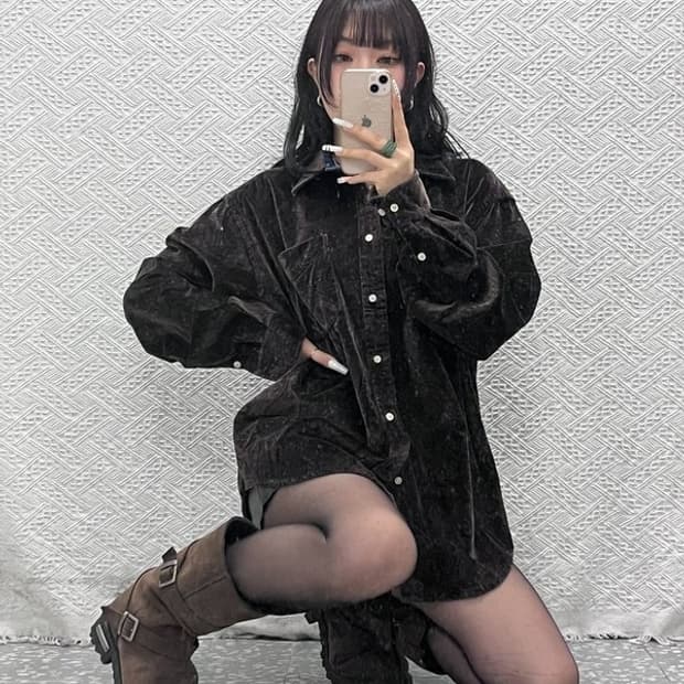 타미힐피거 컨트리 스트릿 펑크 페이즐리 벨벳 셔츠 L C11015