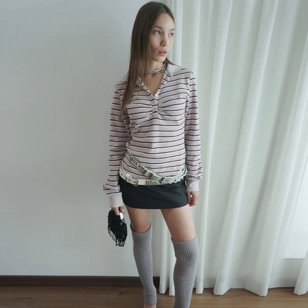 스컬프터 테니스 셔츠 셔링 라벤더 Shirring Tennis Shirt