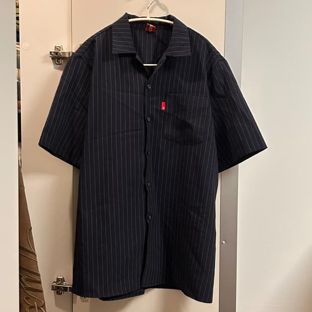 (새상품) 남녀공용 스트라이프 반팔 셔츠 블랙 빈티지