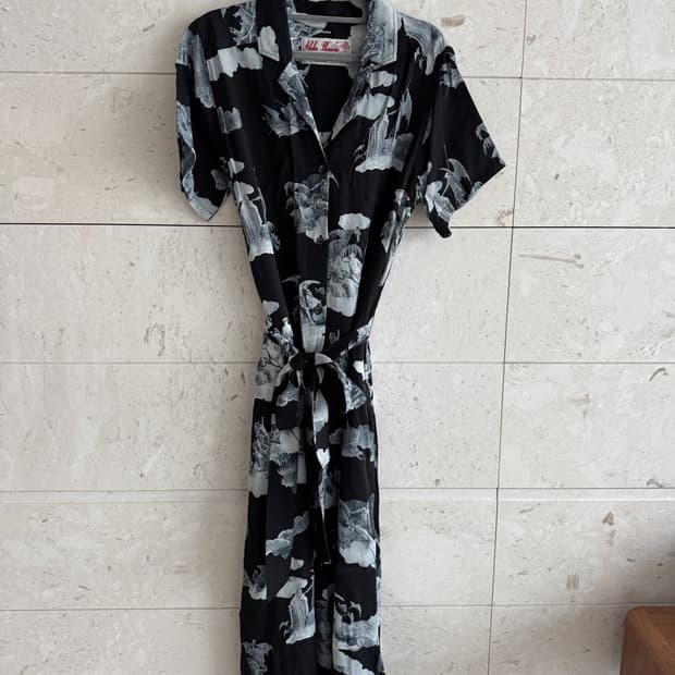 알로하블라섬 x 오프닝세레모니 하와이안 셔츠 원피스 블랙 s 