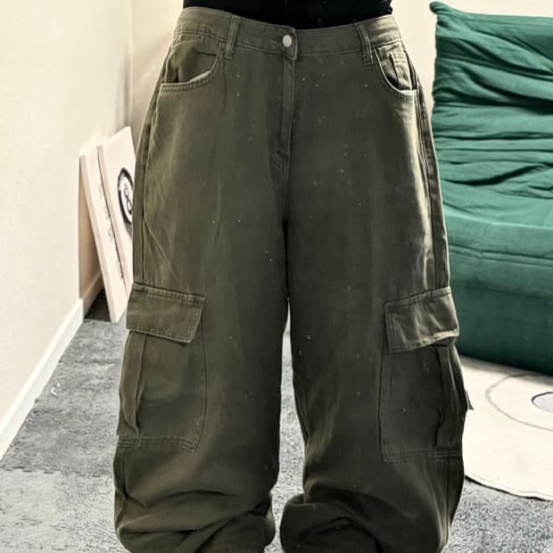 90s 빈티지 카키 카고와이드팬츠