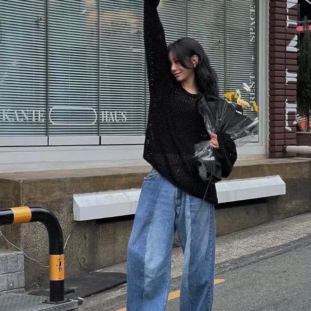 트리밍버드 보트넥 니트 블랙