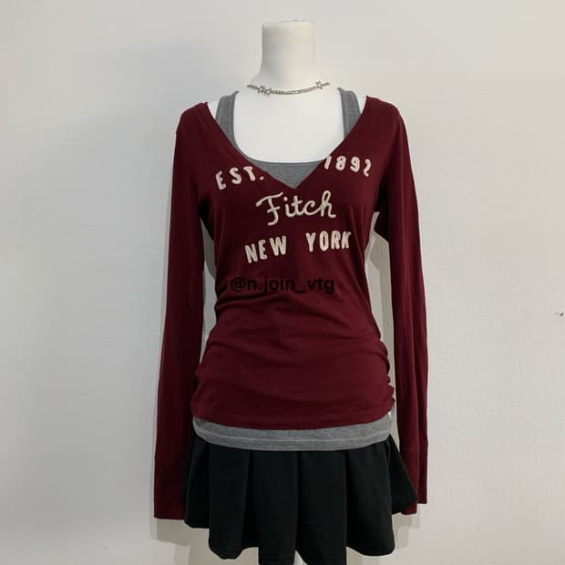 아베크롬비 브이넥 버건디 롱슬리브 세트