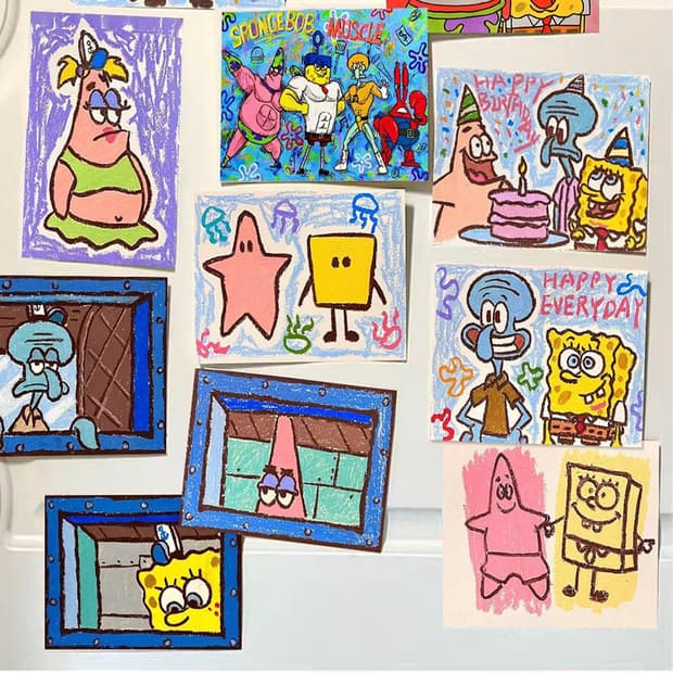 빈티지 스폰지밥 그림 포스터 인테리어