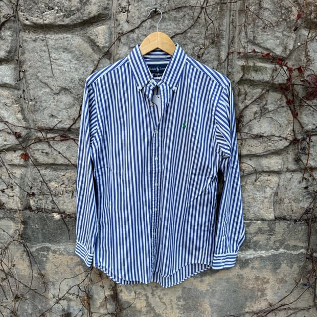 폴로 랄프로렌 빈티지 네이비 그린 스트라이프 클래식 셔츠 