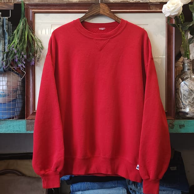 90s 빈티지 러셀 스웻셔츠 러셀 블랭크 레드 플레인 스웻셔츠 xl