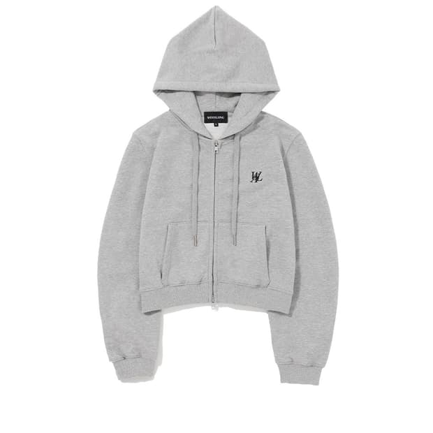 우알롱 시그니처 턱 슬리브 크롭 후드집업 - 그레이(S)