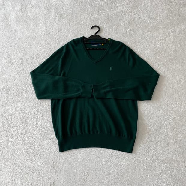 L 폴로 신형 워셔블메리노울 브이넥 니트 그린