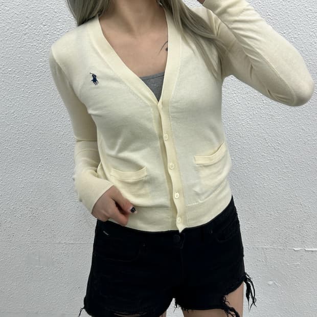 폴로 랄프로렌 딱붙핏 네이비포니 아이보리 가디건 XS