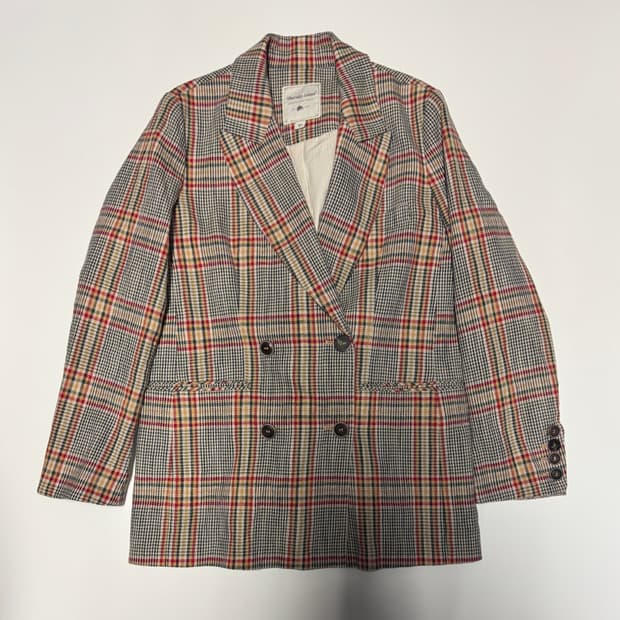 여성 써스데이아일랜드 린넹 혼방 체크 자켓 S