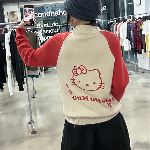 헬로키티 아이보리 오렌지 니트집업