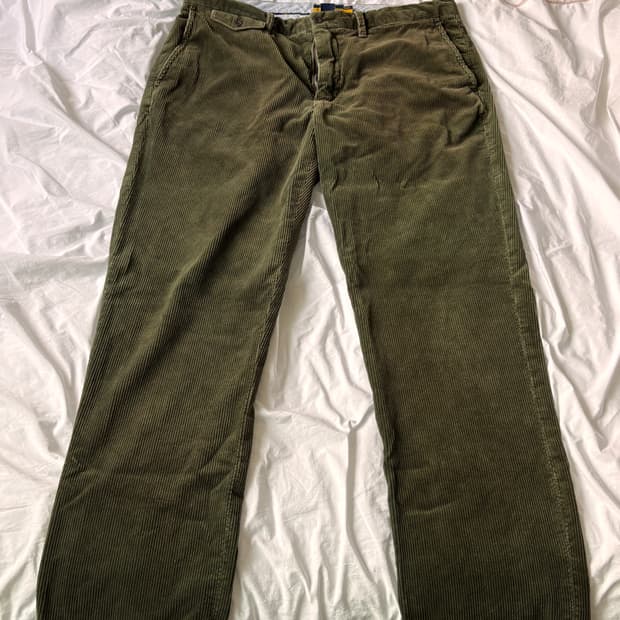 요즘 코듀로이랑은 격이 다른, 빈티지 폴로 럭비라인 올리브 팬츠 34