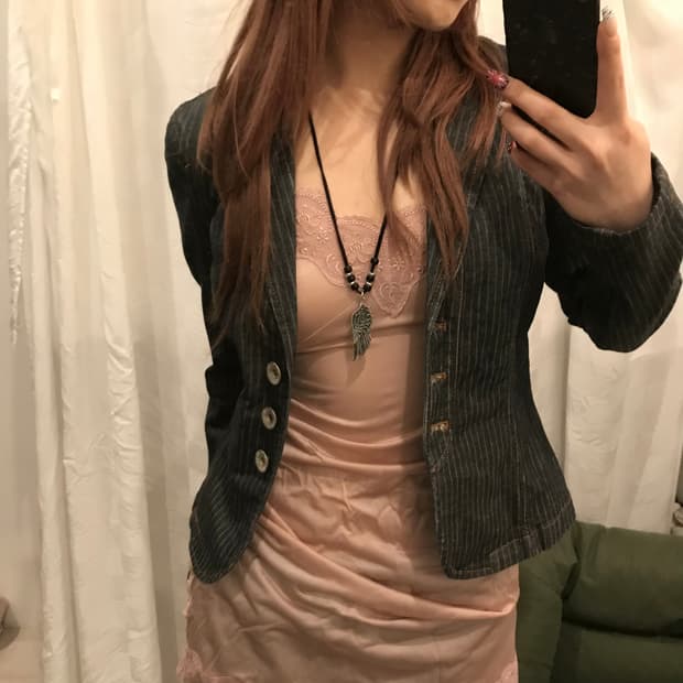 JPN Vintage 로걀 갸루 베이피핑크 슬리브리스 슬립